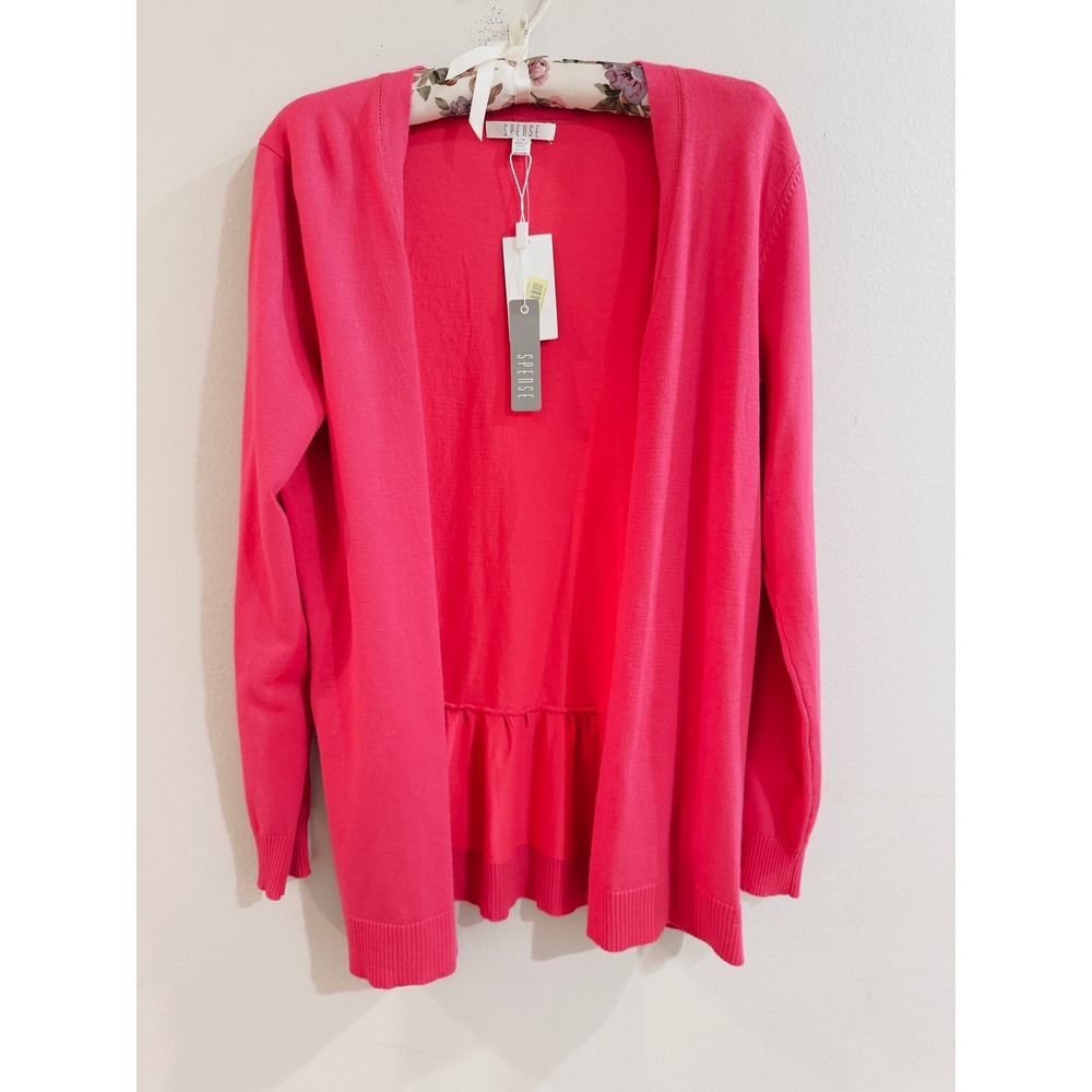 Spense‎ Womens Pink Peplum Back Open Front Cardigan Sweater NWT Size Large